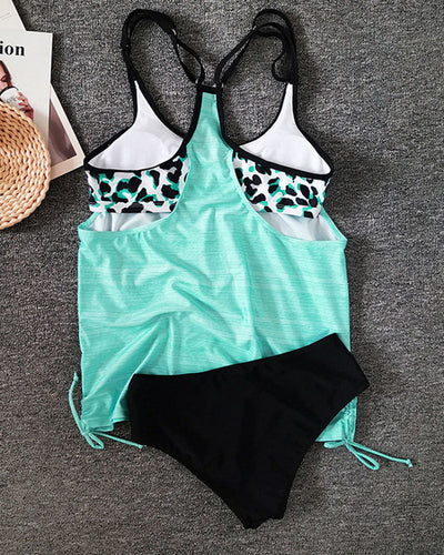 Helena - Unifarbener Tankini mit Leopardenmuster