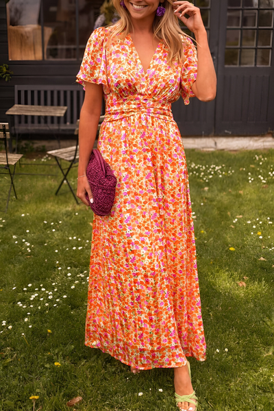 Chloe™ - Blumiges Wickel-Maxikleid mit Flatterärmeln