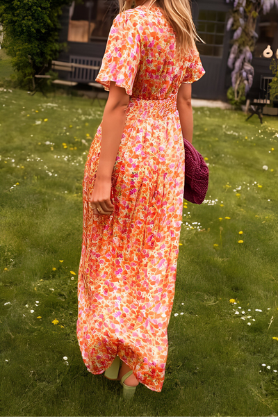 Chloe™ - Blumiges Wickel-Maxikleid mit Flatterärmeln