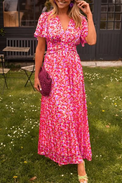 Chloe™ - Blumiges Wickel-Maxikleid mit Flatterärmeln