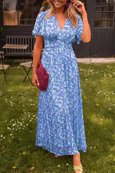 Chloe™ - Blumiges Wickel-Maxikleid mit Flatterärmeln