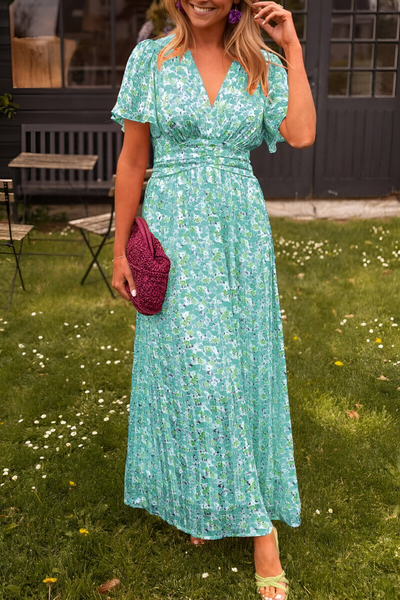 Chloe™ - Blumiges Wickel-Maxikleid mit Flatterärmeln
