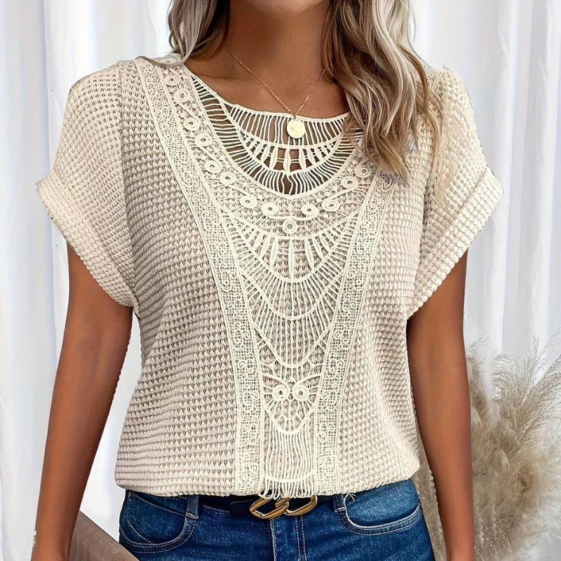ALEYNA - SPITZENBLUSE MIT STRICKSTOFF