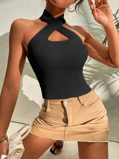 Valentina - Ripp-Crop-Top mit Neckholder