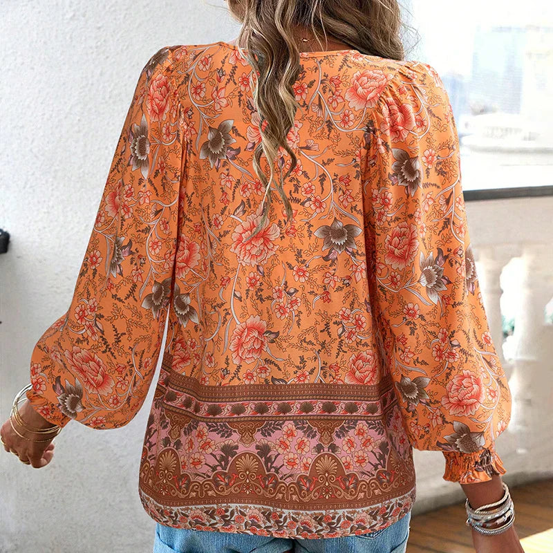 JUDY™ - CUTE V-AUSSCHNITT BLUMENBLUSE