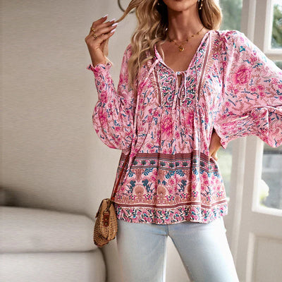 JUDY™ - CUTE V-AUSSCHNITT BLUMENBLUSE