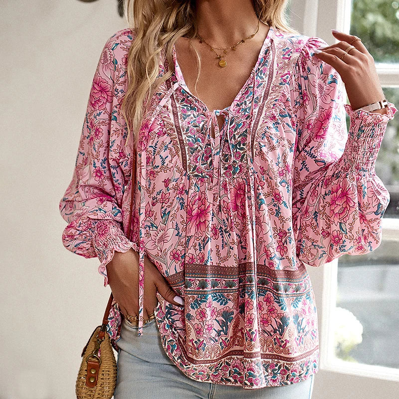 JUDY™ - CUTE V-AUSSCHNITT BLUMENBLUSE