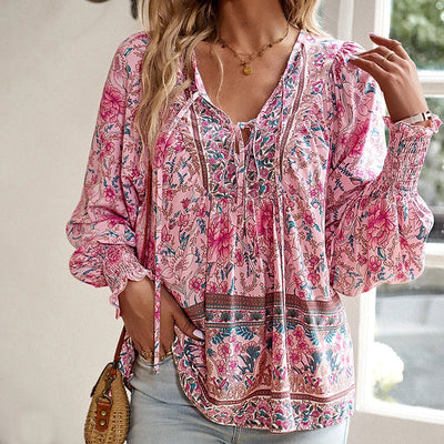 JUDY™ - CUTE V-AUSSCHNITT BLUMENBLUSE