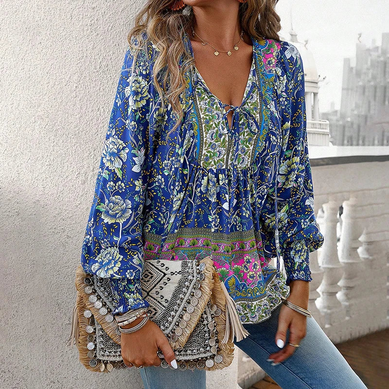 JUDY™ - CUTE V-AUSSCHNITT BLUMENBLUSE
