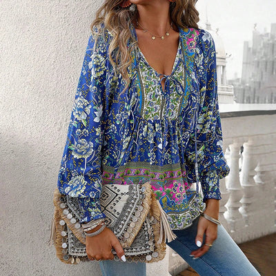 JUDY™ - CUTE V-AUSSCHNITT BLUMENBLUSE