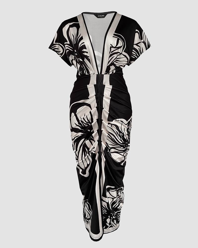 Klara™ - Florales V-Ausschnitt Midi-Kleid