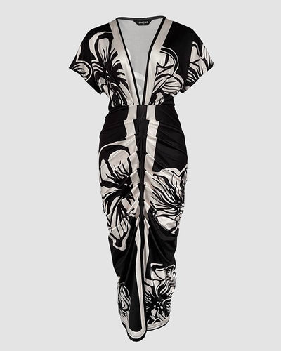 Klara™ - Florales V-Ausschnitt Midi-Kleid