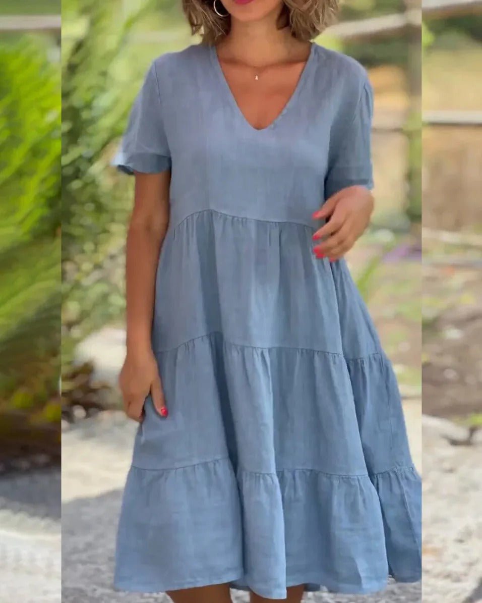 Rieke™ - Elegant Fließendes Kleid mit V-Ausschnitt für einen stilvollen Look