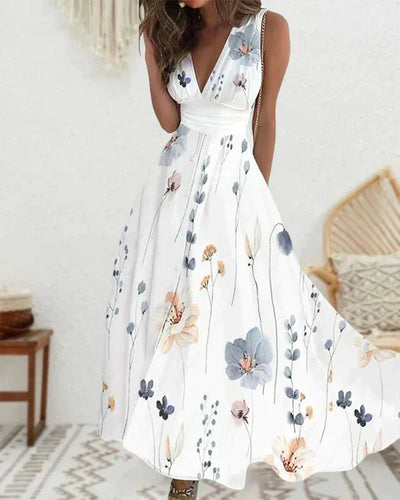 Romy™ - Elegantes Blumenmuster Kleid mit V-Ausschnitt