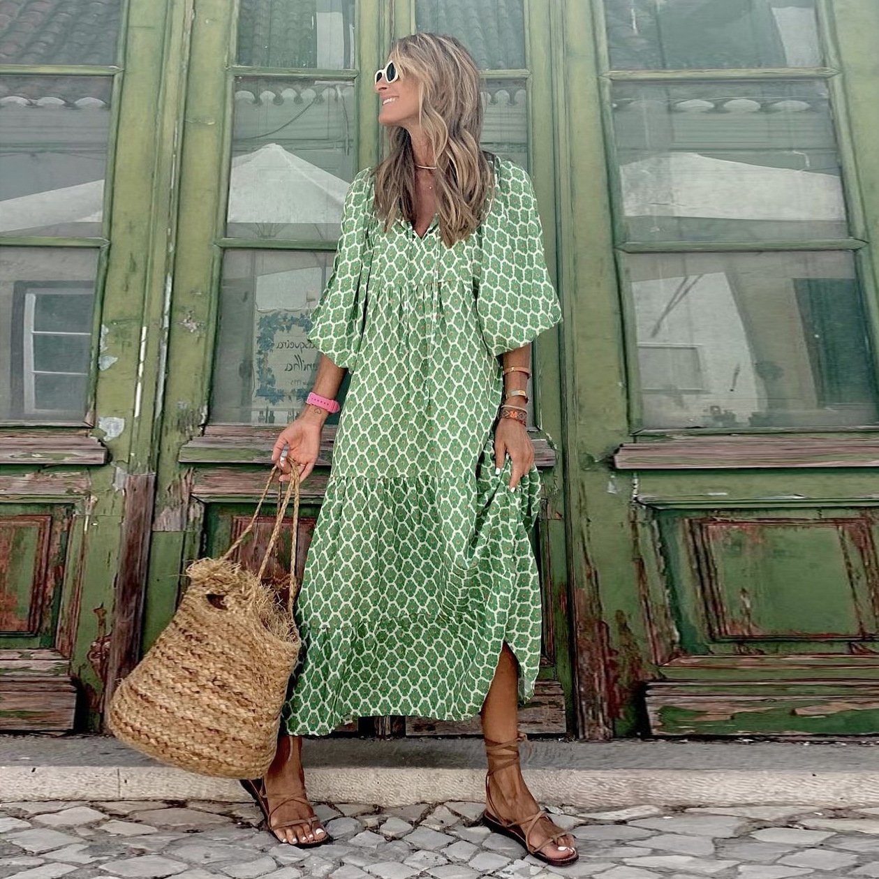 Bella™ - Mediterranes Maxikleid mit V-Ausschnitt